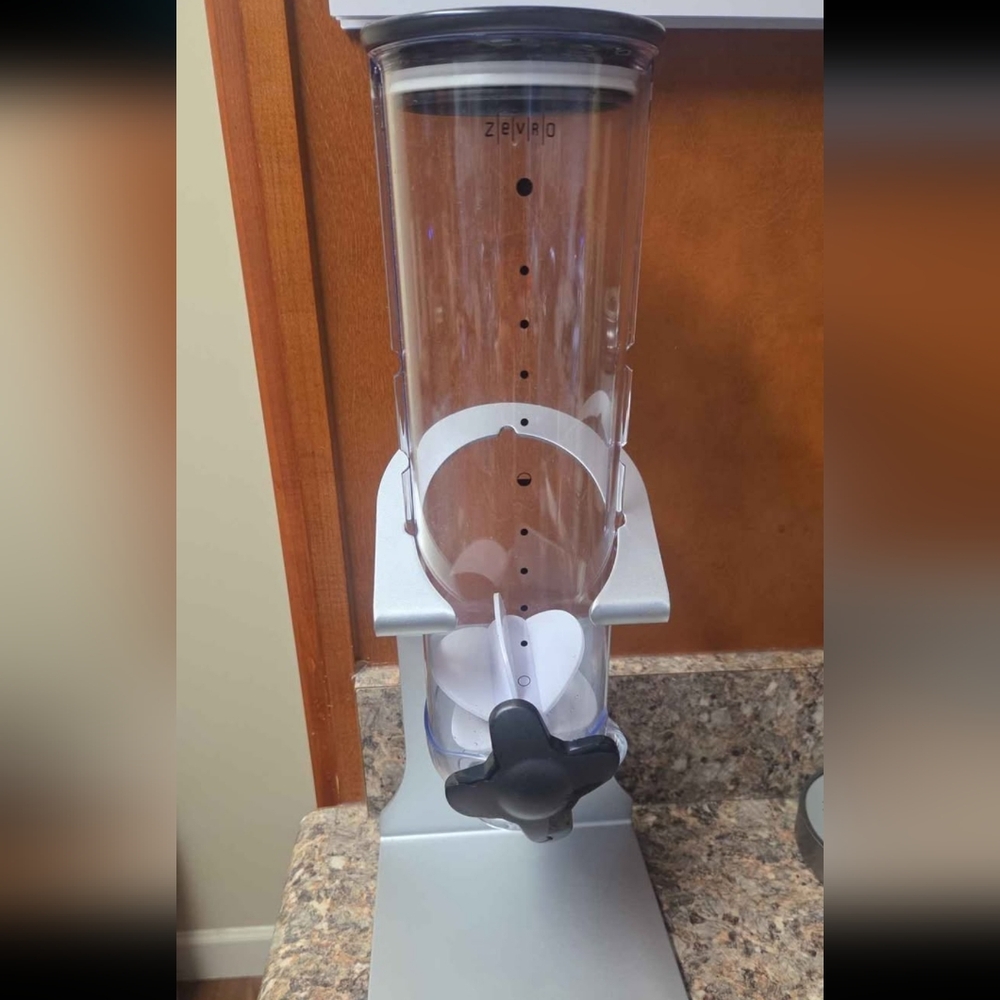 Countertop Cereal Dispenser - Clear & Silver with Black Knob
